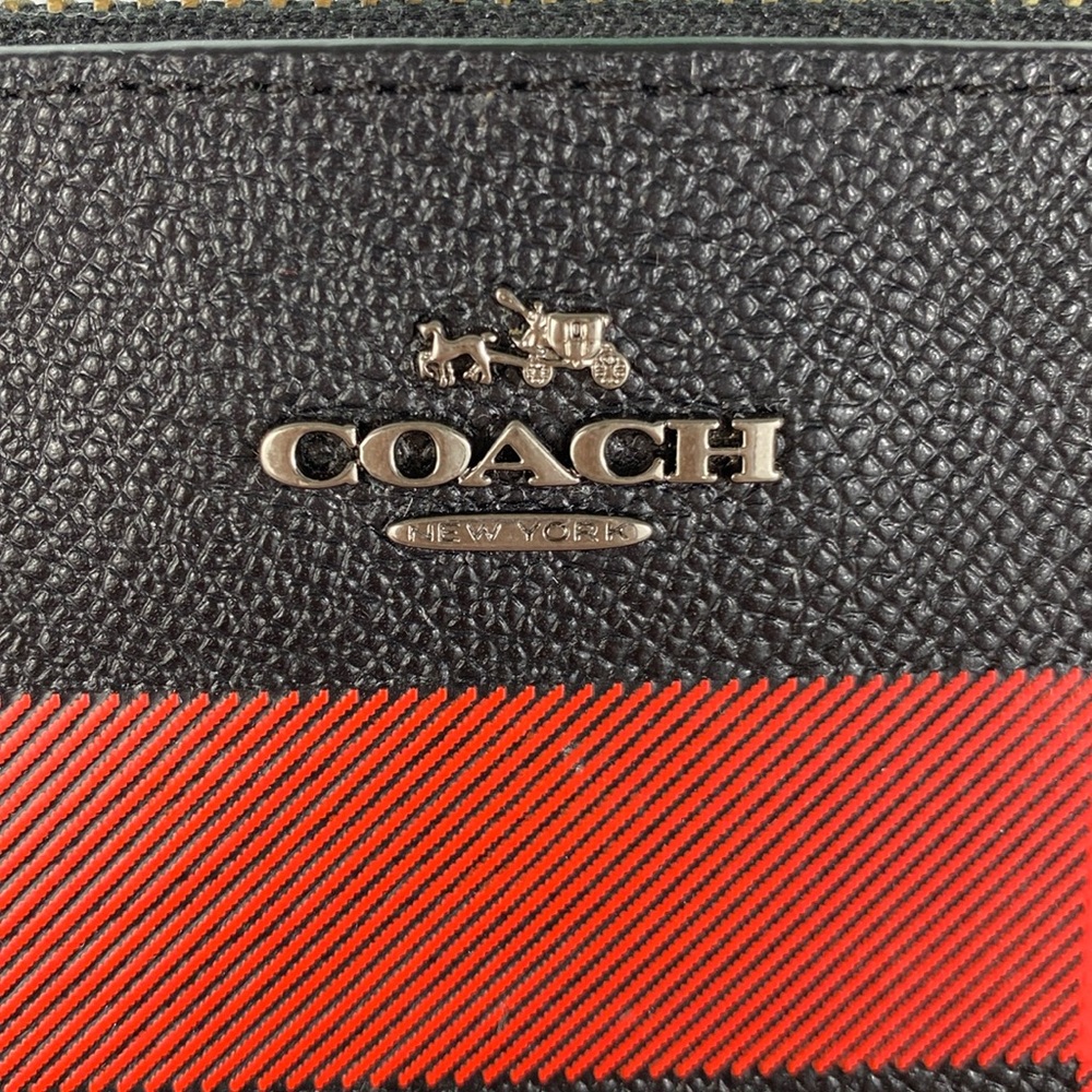 Coach Red Buffalo Plaid Corner Zip Wristlet - Picture 3 of 17